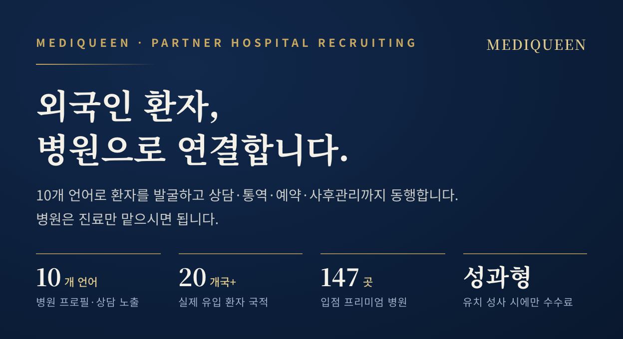 외국인 환자, 병원으로 연결합니다 — 메디퀸 파트너 병원 모집