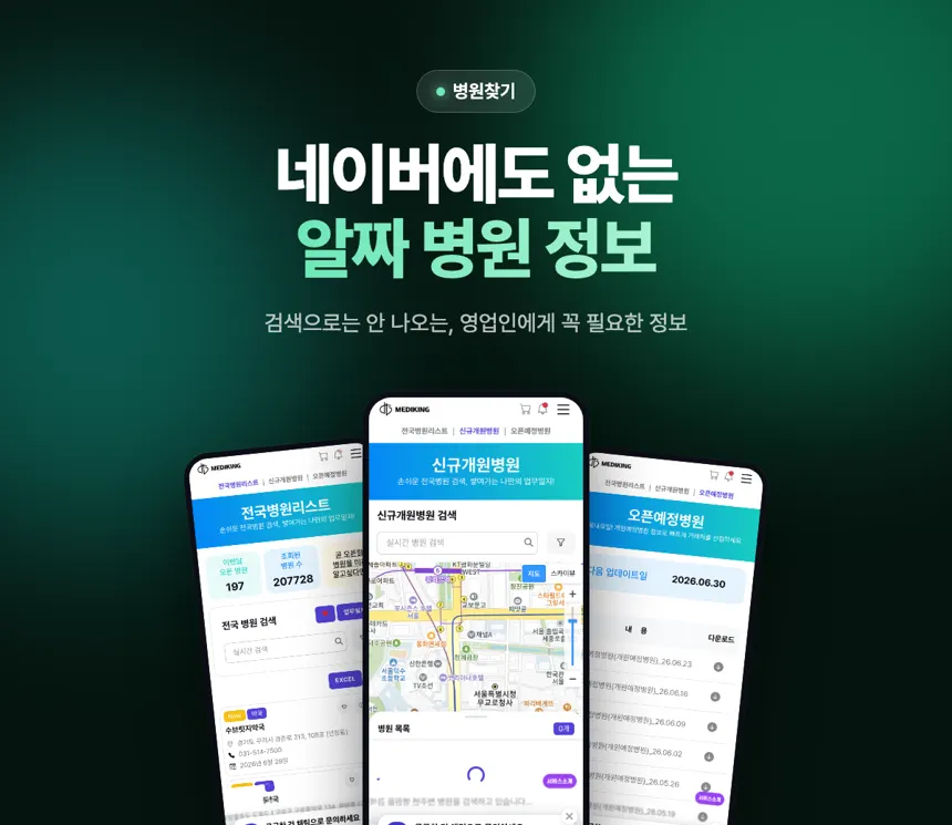 메디킹 전국 병원 데이터 — 검색에는 없는 영업용 병원 정보